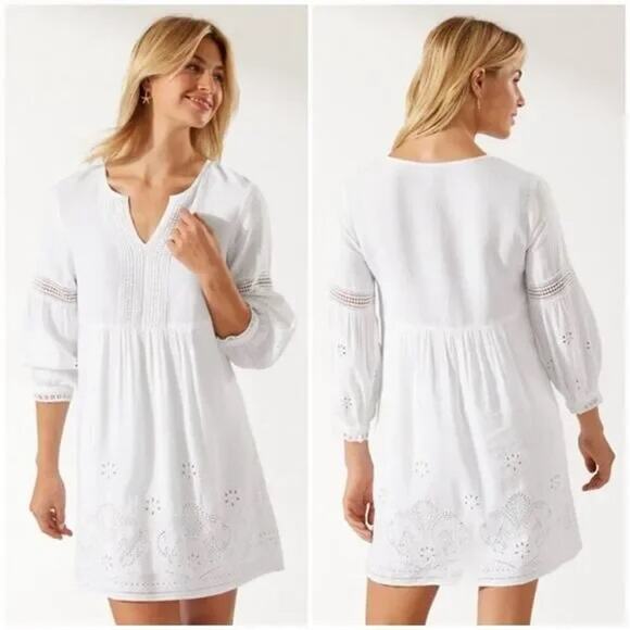 Tommy Bahama St Lucia Dress Size XS White Linen Cotton Eyelet Summer Vacation - Picture 1 of 9